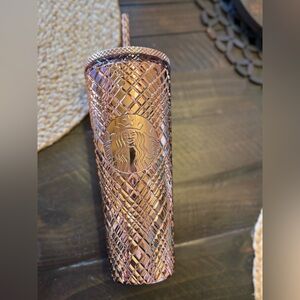 Starbucks Rose Gold Diamond-Textured Tumbler with Straw